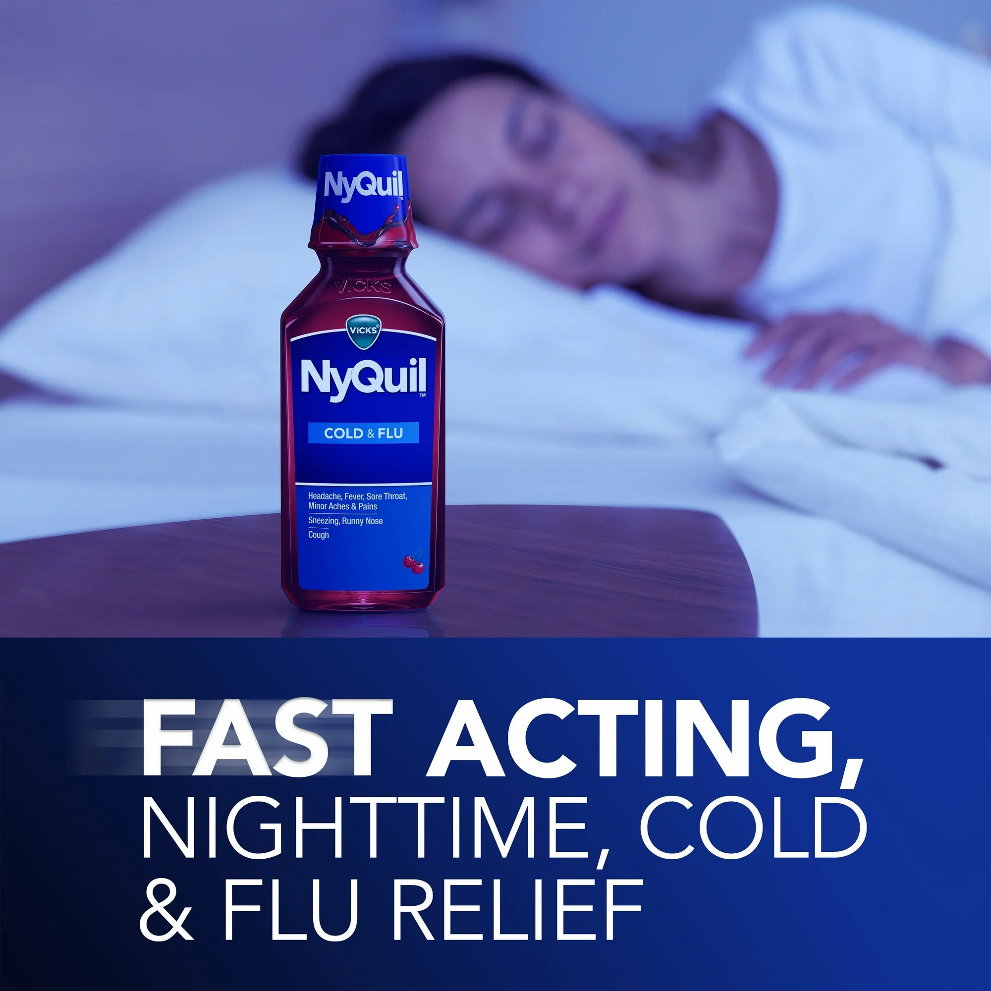 Vicks NyQuil Nighttime Cold, Cough & Flu Liquid Medicine, Over-the-Counter Medicine, Cherry, 2x12 Oz