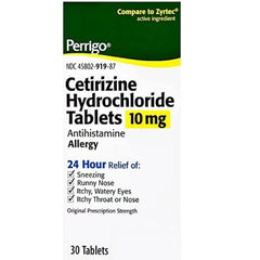 Perrigo Cetirizine Hydrochloride 10mg Antihistamine Allergy Laxative, 30 Tablets