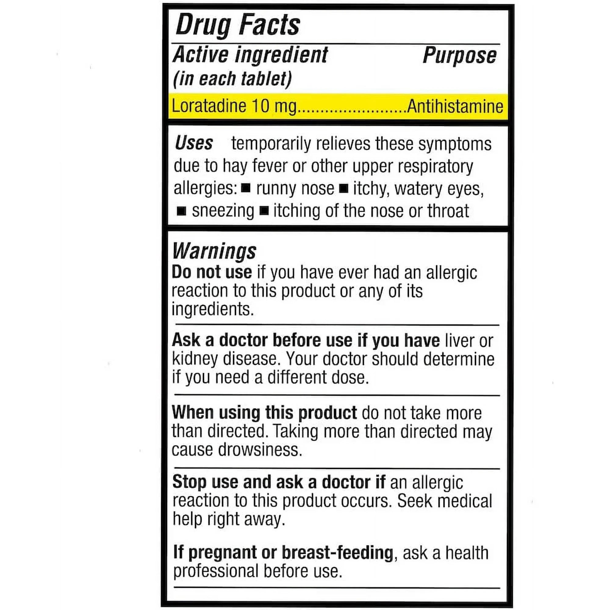 Puregen Labs Allergy Relief Loratadine 10mg - Non-Drowsy Antihistamine Allergy - 100 Tablets - 1PK